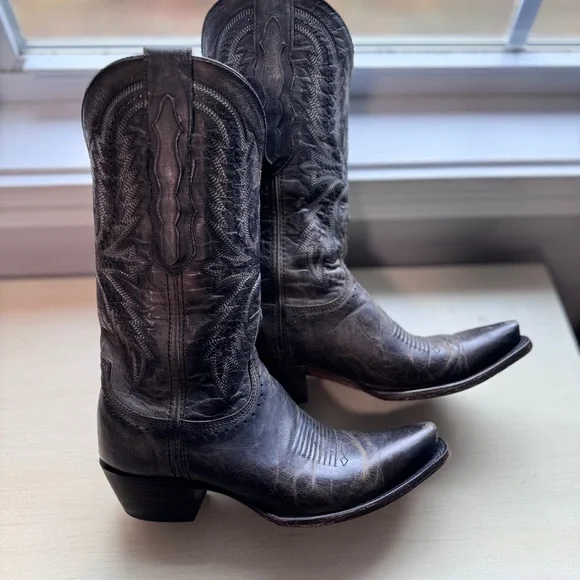 Lucchese Gray Leather Cowboy Boots - Picture 3 of 11